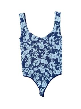 Free People Minitidy Navy & Light Blue Floral Scoop Bodysuit